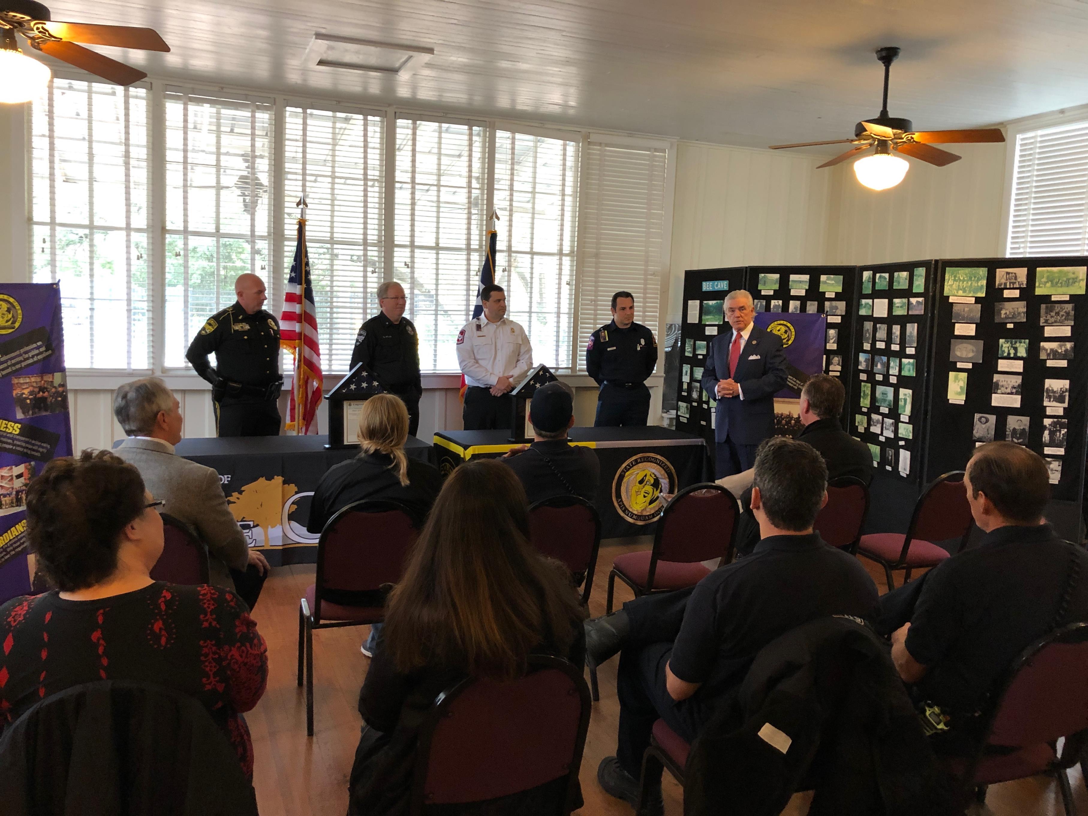 Rep. Roger Williams recognize the Bee Cave Police Department and the Lake Travis Fire Rescue